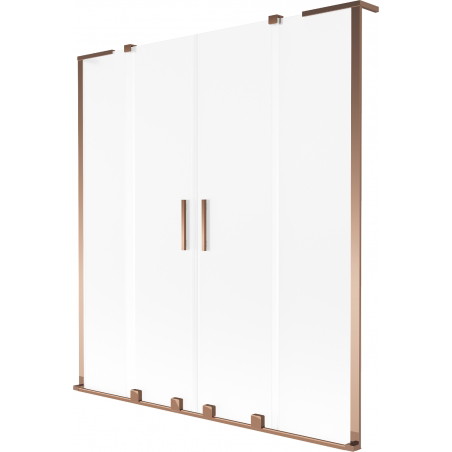 Mexen Velar L Duo paroi de baignoire à 2 panneaux coulissants 150 x 150 cm, givré, or rose - 896-150-003-32-60