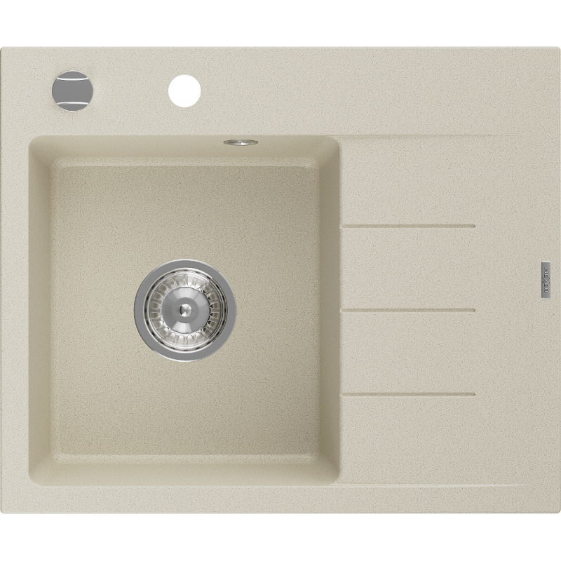 Mexen Ben évier en granit 1 bac avec égouttoir gauche 600 x 500 mm, beige, siphon chromé - 6522605000-69