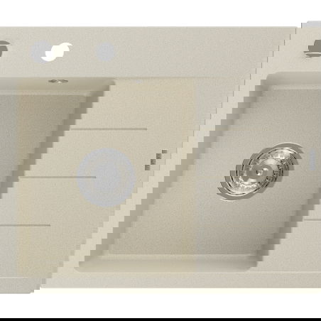 Mexen Ben évier en granit 1 bac avec égouttoir gauche 600 x 500 mm, beige, siphon chromé - 6522605000-69