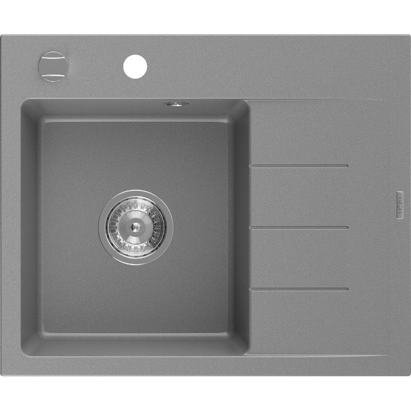 Mexen Ben évier en granit 1 bac avec égouttoir gauche 600 x 500 mm, gris, siphon chrome - 6522605000-71
