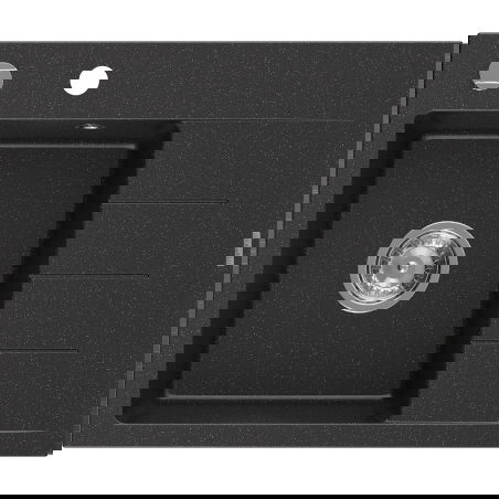 Mexen Ben évier en granit 1 bac avec égouttoir, gauche 600 x 500 mm, noir/argent métallisé, siphon chrome - 6522605000-73