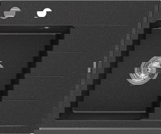 Mexen Ben évier en granit 1 bac avec égouttoir, gauche 600 x 500 mm, noir/argent métallisé, siphon chrome - 6522605000-73