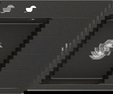 Mexen Ben Évier en granit 1 bac avec égouttoir, gauche 600 x 500 mm, noir/métallique doré, siphon chromé - 6522605000-75