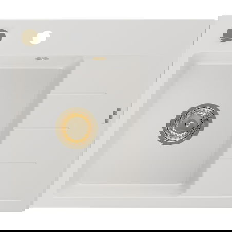 Évier de cuisine Mexen Ben en granit 1 bac avec égouttoir gauche 600 x 500 mm, blanc, siphon doré - 6522605000-20-G