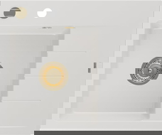 Mexen Ben évier en granit 1 bac avec égouttoir, gauche 600 x 500 mm, blanc, siphon doré - 6522605000-20-G