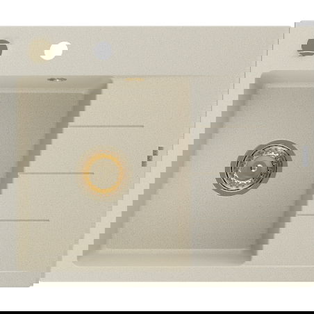 Mexen Ben évier en granit 1 bac avec égouttoir gauche 600 x 500 mm, beige, siphon doré - 6522605000-69-G