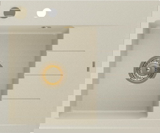 Mexen Ben évier en granit 1 bac avec égouttoir, à gauche 600 x 500 mm, beige, siphon doré - 6522605000-69-G