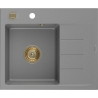 Mexen Ben évier de cuisine en granit 1 bac avec égouttoir, gauche 600 x 500 mm, gris, siphon doré - 6522605000-71-G