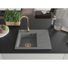 Mexen Ben évier de cuisine en granit 1 bac avec égouttoir, gauche 600 x 500 mm, gris, siphon doré - 6522605000-71-G