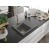 Mexen Ben évier de cuisine en granit 1 bac avec égouttoir, gauche 600 x 500 mm, gris, siphon doré - 6522605000-71-G