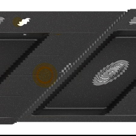 Mexen Ben évier en granit 1 bac avec égouttoir, à gauche 600 x 500 mm, noir/métallisé argenté siphon doré