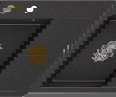 Mexen Ben évier en granit 1 bac avec égouttoir, à gauche 600 x 500 mm, noir/métallisé argenté siphon doré