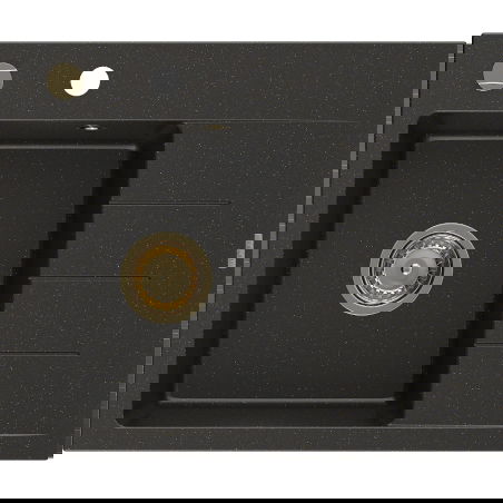 Mexen Ben Évier en granit 1 bac avec égouttoir, à gauche 600 x 500 mm, noir/doré métallisé, siphon doré - 6522605000-75-G