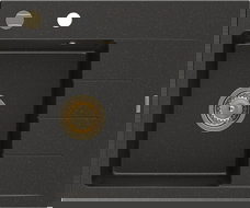 Mexen Ben Évier en granit 1 bac avec égouttoir, à gauche 600 x 500 mm, noir/doré métallisé, siphon doré - 6522605000-75-G