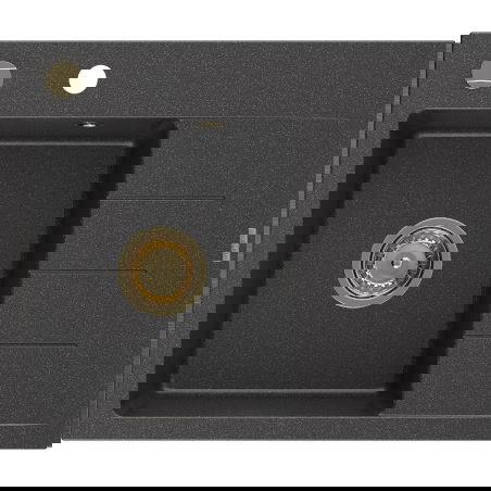 Mexen Ben évier en granit à 1 bac avec égouttoir, gauche 600 x 500 mm, noir moucheté, siphon doré - 6522605000-76-G