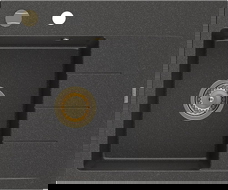 Mexen Ben évier en granit à 1 bac avec égouttoir, gauche 600 x 500 mm, noir moucheté, siphon doré - 6522605000-76-G