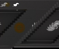 Mexen Ben évier en granit 1 bac avec égouttoir, gauche 600 x 500 mm, noir, siphon doré - 6522605000-77-G