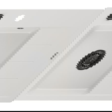 Mexen Ben évier en granit 1 bac avec égouttoir, gauche 600 x 500 mm, blanc, siphon noir - 6522605000-20-B