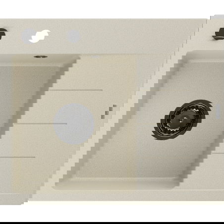 Mexen Ben évier en granit 1 bac avec égouttoir gauche 600 x 500 mm, beige, siphon noir - 6522605000-69-B