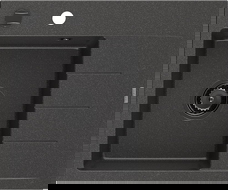 Mexen Ben évier en granit 1 bac avec égouttoir, gauche 600 x 500 mm, noir moucheté, siphon noir - 6522605000-76-B