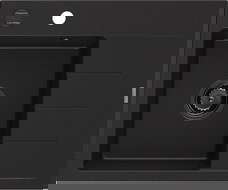 Mexen Ben évier en granit 1 bac avec égouttoir, gauche 600 x 500 mm, noir, siphon noir - 6522605000-77-B