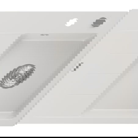 Mexen Ben évier en granit 1 bac avec égouttoir, droit 600 x 500 mm, blanc, siphon chromé - 6523605000-20