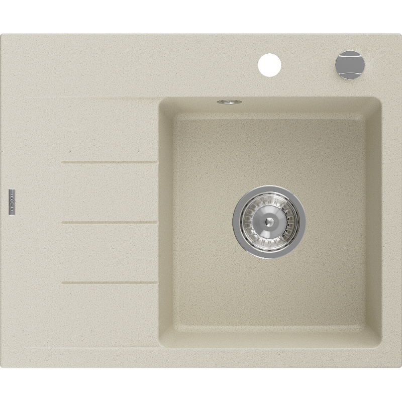 Mexen Ben évier de cuisine en granit 1 bac avec égouttoir droit 600 x 500 mm, beige, siphon chromé - 6523605000-69