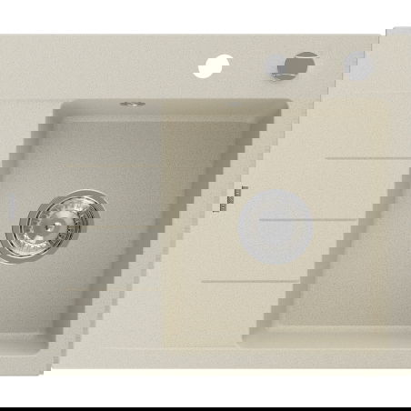 Mexen Ben évier de cuisine en granit 1 bac avec égouttoir droit 600 x 500 mm, beige, siphon chromé - 6523605000-69