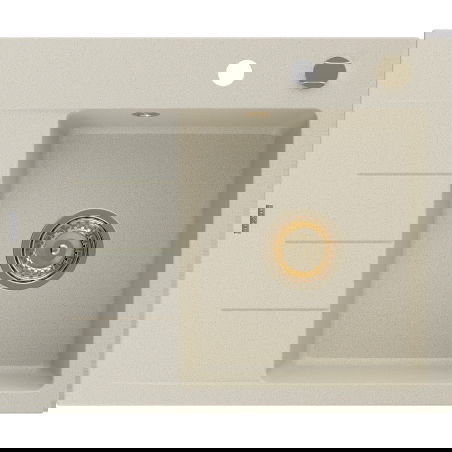 Mexen Ben évier en granit à 1 bac avec égouttoir, droit 600 x 500 mm, beige, siphon doré - 6523605000-69-G