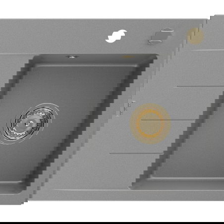 Mexen Ben évier granit 1 bac avec égouttoir, droit 600 x 500 mm, gris, siphon doré - 6523605000-71-G