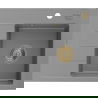 Mexen Ben évier en granit 1 bac avec égouttoir droit 600 x 500 mm, gris, siphon doré - 6523605000-71-G