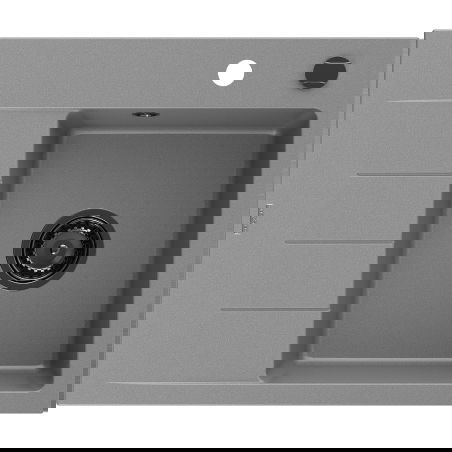 Mexen Ben évier en granit à 1 bac avec égouttoir, droit 600 x 500 mm, gris, siphon noir - 6523605000-71-B