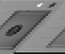 Mexen Ben évier en granit à 1 bac avec égouttoir, droit 600 x 500 mm, gris, siphon noir - 6523605000-71-B