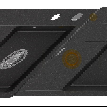 Mexen Ben évier en granit 1 bac avec égouttoir, droit 600 x 500 mm noir/argent métallisé siphon doré - 6523605000-73-G