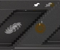 Mexen Ben évier en granit 1 bac avec égouttoir, droit 600 x 500 mm noir/argent métallisé siphon doré - 6523605000-73-G