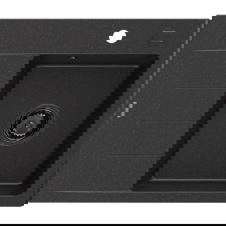 Mexen Ben évier en granit à 1 bac avec égouttoir, droit 600x500 mm, noir/argent métallisé siphon noir - 6523605000-73-B