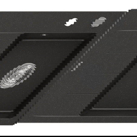 Mexen Ben évier en granit 1 bac avec égouttoir, droit 600 x 500 mm, noir/doré métallisé, siphon chromé - 6523605000-75