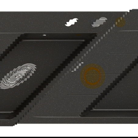 Mexen Ben évier en granit 1 bac avec égouttoir, droit 600 x 500 mm, noir/doré métallique, siphon doré - 6523605000-75-G