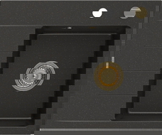 Mexen Ben évier en granit 1 bac avec égouttoir, droit 600 x 500 mm, noir/doré métallique, siphon doré - 6523605000-75-G