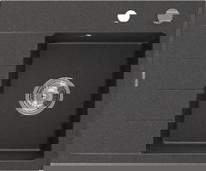 Mexen Ben évier en granit 1 bac avec égouttoir, droit 600 x 500 mm, noir moucheté, siphon chromé - 6523605000-76