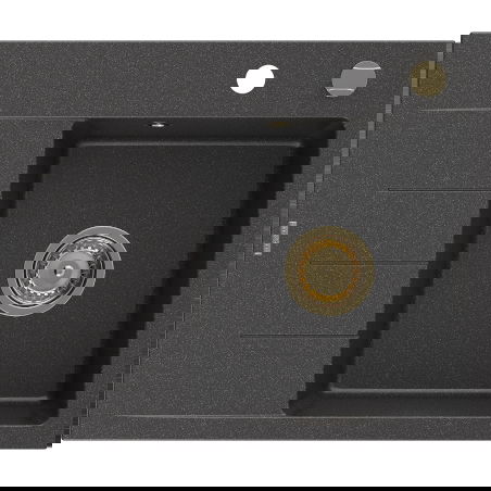 Mexen Ben Évier en granit à 1 bac avec égouttoir, droit 600 x 500 mm, noir moucheté, siphon doré - 6523605000-76-G