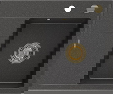 Mexen Ben Évier en granit à 1 bac avec égouttoir, droit 600 x 500 mm, noir moucheté, siphon doré - 6523605000-76-G