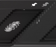 Mexen Ben évier en granit 1 bac avec égouttoir, à droite 600 x 500 mm, noir, siphon chromé - 6523605000-77