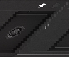 Mexen Ben évier en granit à 1 bac avec égouttoir, droit 600 x 500 mm, noir, siphon noir - 6523605000-77-B