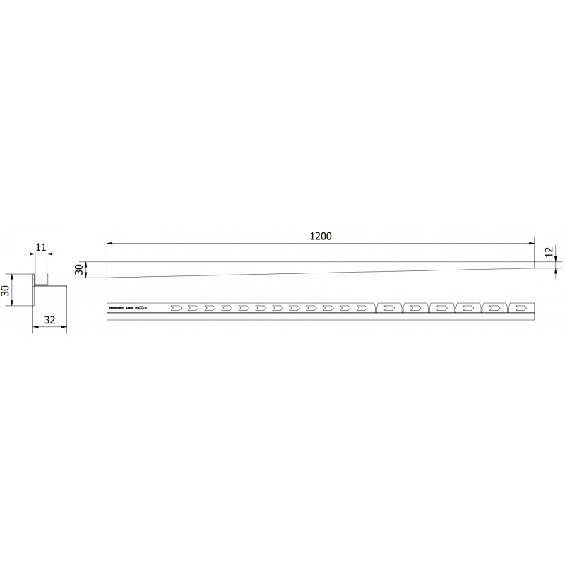 Mexen Line-B listwa de pente pour verre 120 cm droite, inox - 181004120R