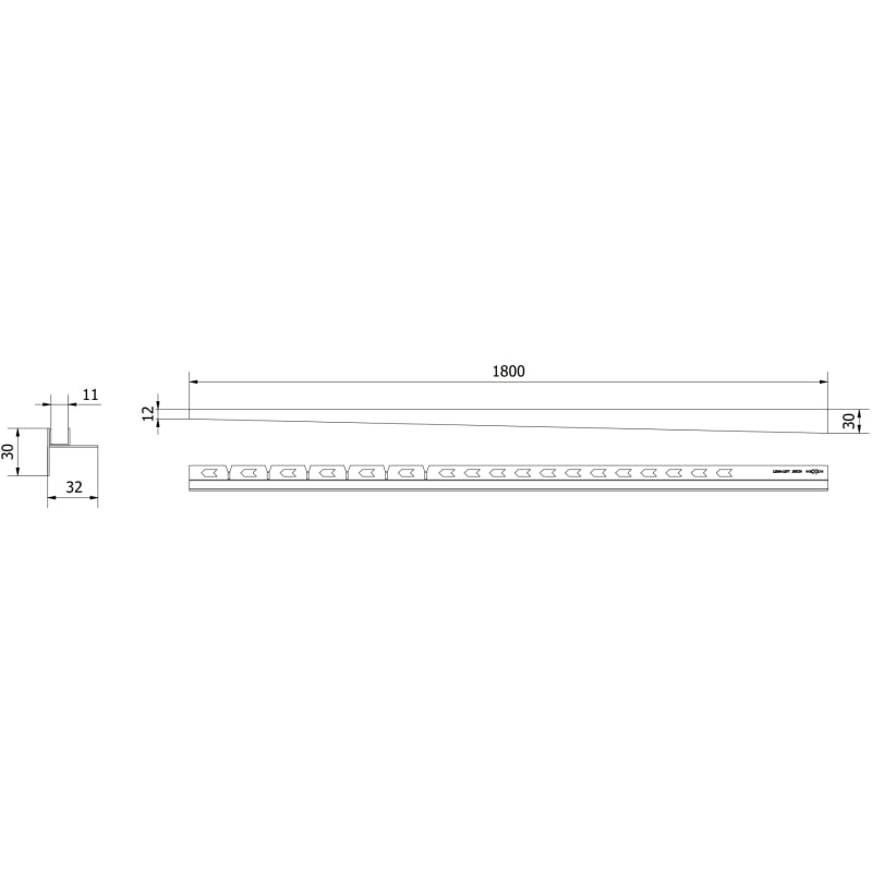 Mexen Line-B barre de pente pour verre 180 cm gauche, inox - 181004180L