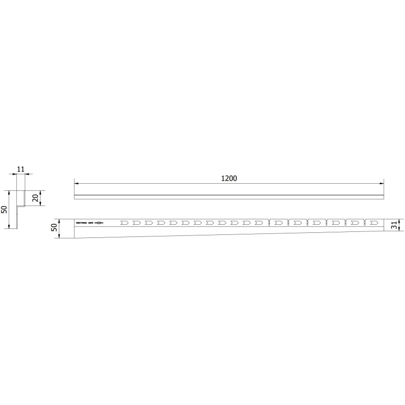 Mexen Line-B plinthe murale inclinée 120 cm droite, or brossé - 185502120R