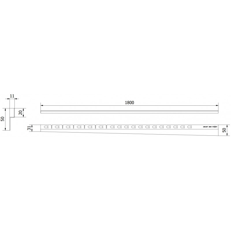 Mexen Line-B listwa spadkowa przyścienna 180 cm lewa, złota - 185002180L