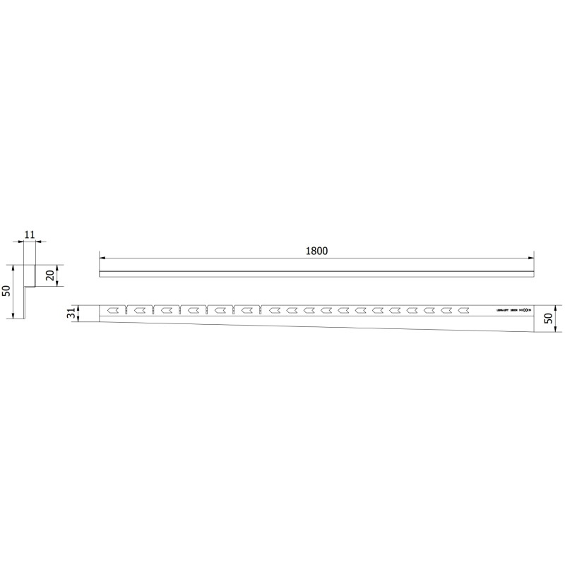 Mexen Line-B plinthe inclinée murale 180 cm gauche, dorée - 185002180L