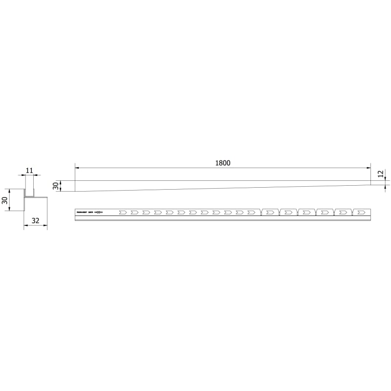 Mexen Line-B listwa spadkowa do szkła 180 cm prawa, złota - 185004180R